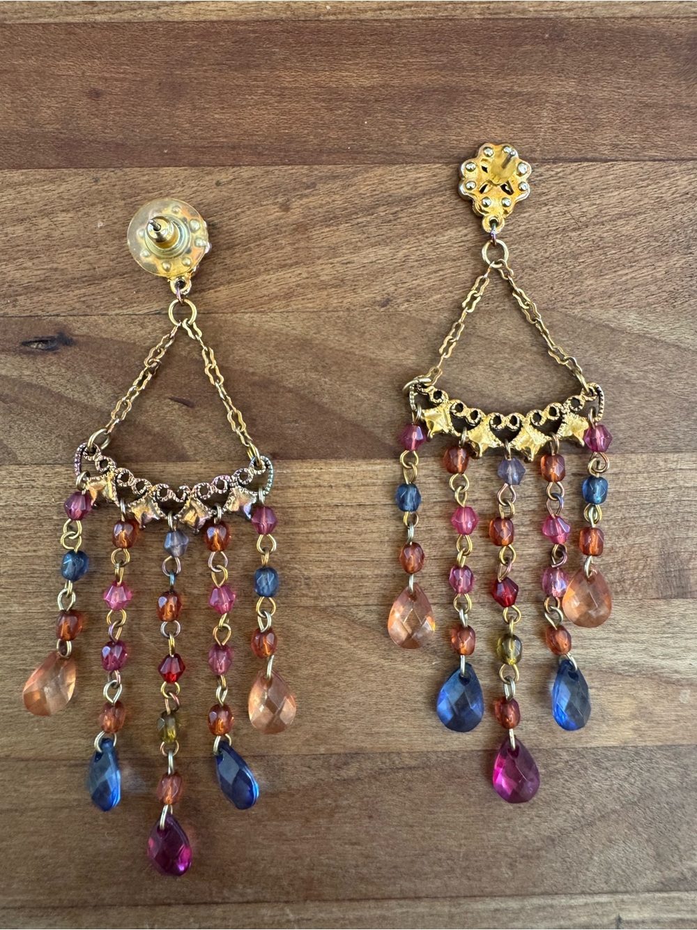 Vintage Boho Gold-Tone Multicolor Crystal Chandelier Earrings